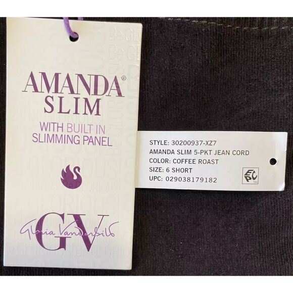 Gloria Vanderbilt Amanda Slim Leg Stretch Corduroy Size 6 Short (30x29) Coffee - Picture 8 of 9